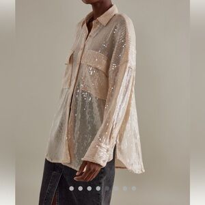 NWOT Pilcro by Anthropologie sheer beige Sequin Button Down Shirt XS (runs BIG)
